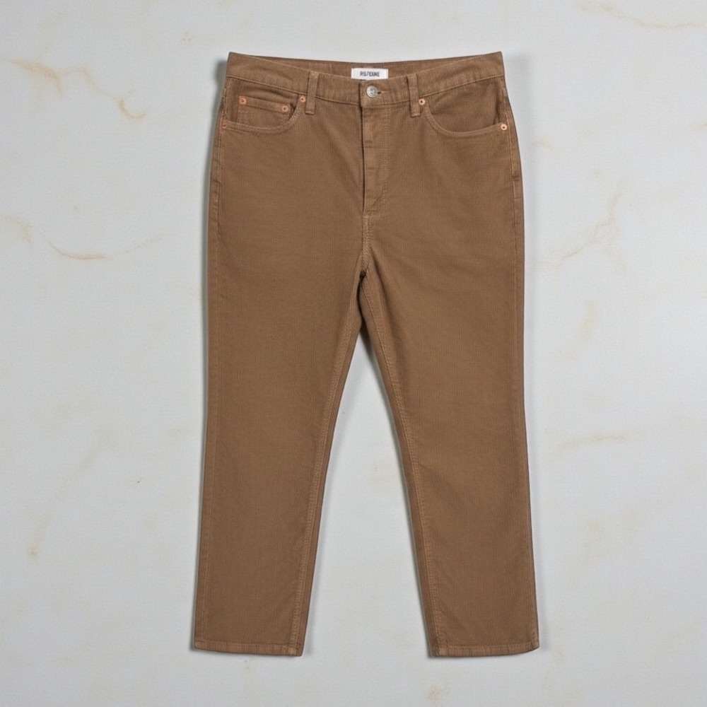 RE/DONE Originals Corduroy High Rise Straight Leg Pants Women's 29 Washed Khaki